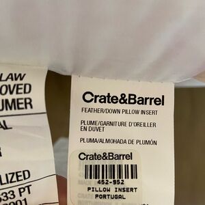 Crate & Barrel Feather Down Pillow Insert 21x14 new